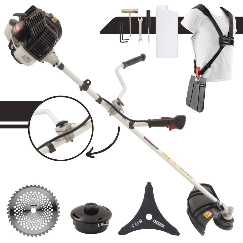 Roçadeira Profissional Lateral Kawashima Kw43le À Gasolina 43cc 1,7hp Com Faca 3 Pontas + Faca 40 Dentes Duraline 255mm