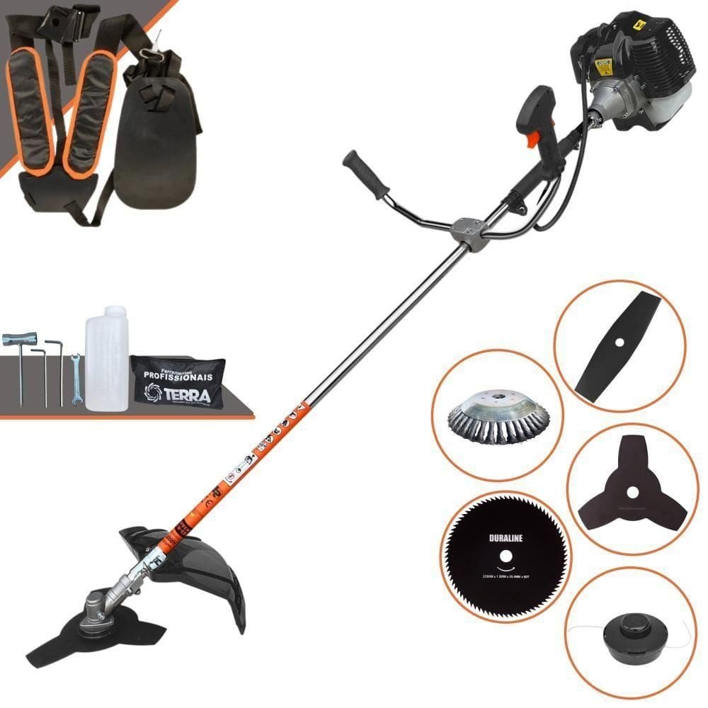 Roçadeira Profissional Lateral Terra Grh430 À Gasolina 43cc 1,7hp + Faca 2 Pontas 330mm 2,7mm + Faca 80 Dentes 255mm 1,