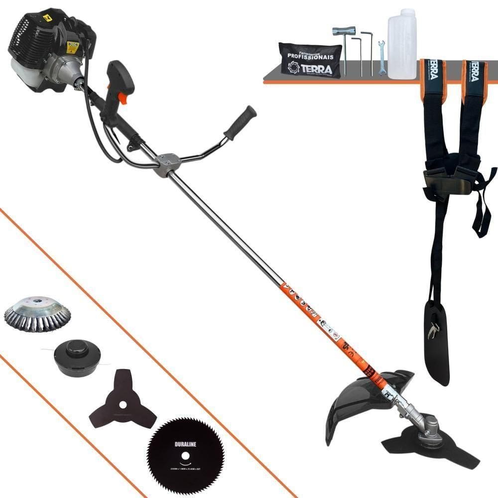 Roçadeira Profissional Lateral Terra Grh430 À Gasolina 43cc 1,7hp + Faca 80 Dentes Duraline 255mm 1,5mm + Escova Rotati