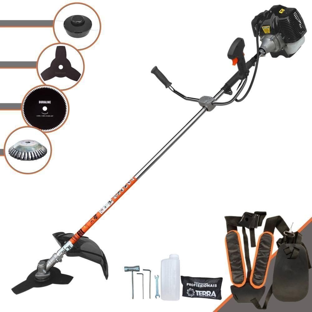 Roçadeira Profissional Lateral Terra Grh430 À Gasolina 43cc 1,7hp + Faca 80 Dentes Duraline 255mm 1,5mm + Escova Rotati