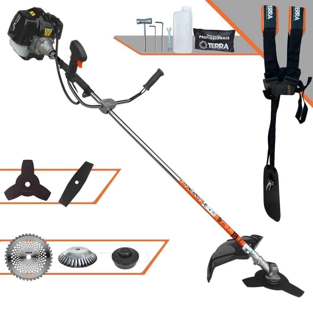 Roçadeira Profissional Lateral Terra Grh430 À Gasolina 43cc 1,7hp + Faca 2 Pontas 330mm 2,7mm + Faca 40 Dentes 255mm 2m