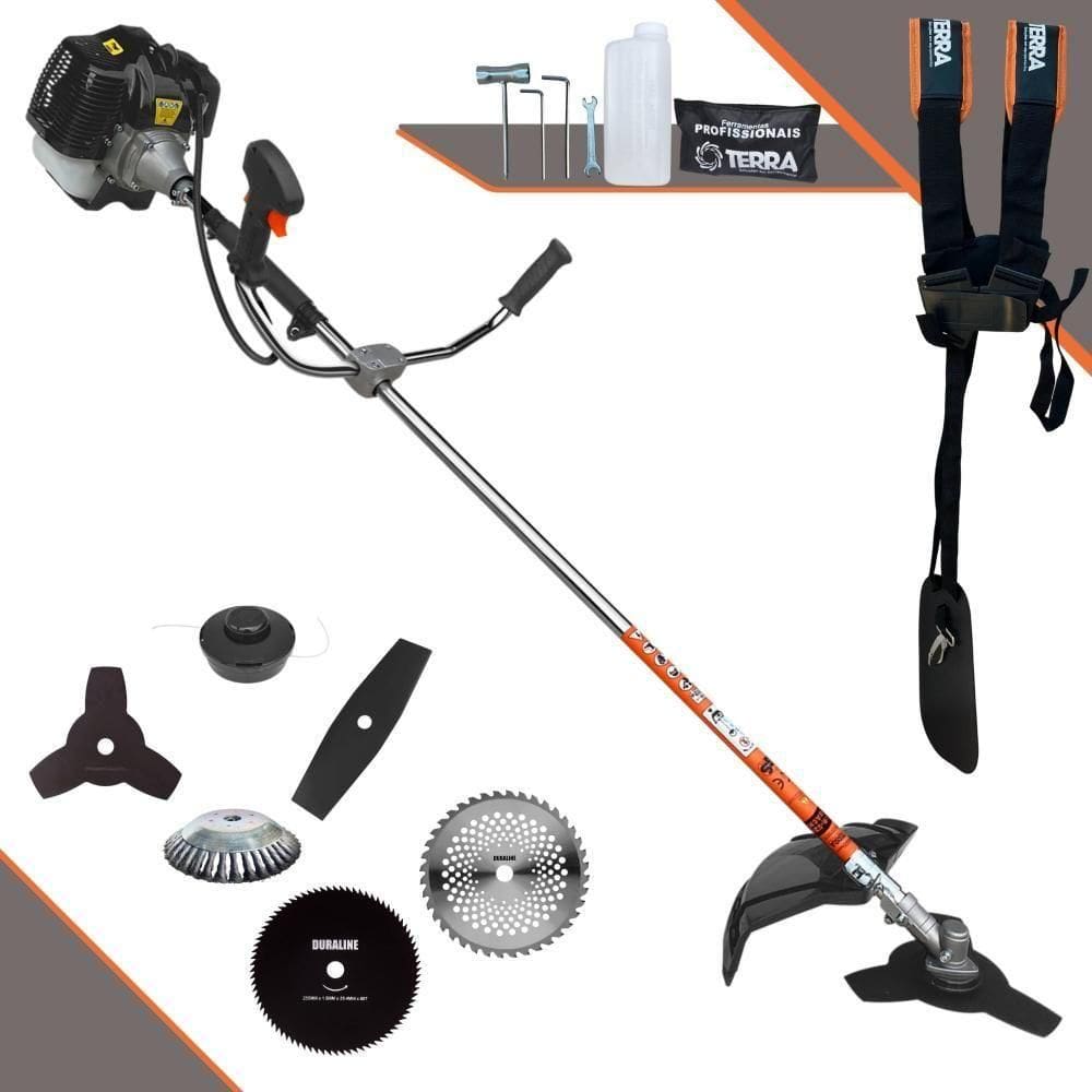 Roçadeira Profissional Terra Grh430 À Gasolina 43cc 1,7hp + Faca 2p Duraline + Faca 40d Duraline + Faca 80d Duraline +