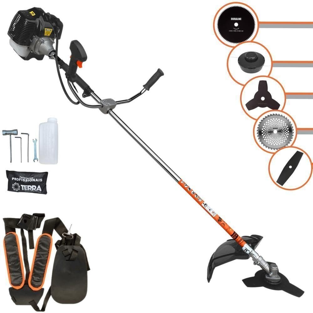 Roçadeira Profissional Lateral Terra Grh430 À Gasolina 43cc 1,7hp + Faca 2 Pontas 330mm 2,7mm + Faca 40 Dentes 255mm 2m