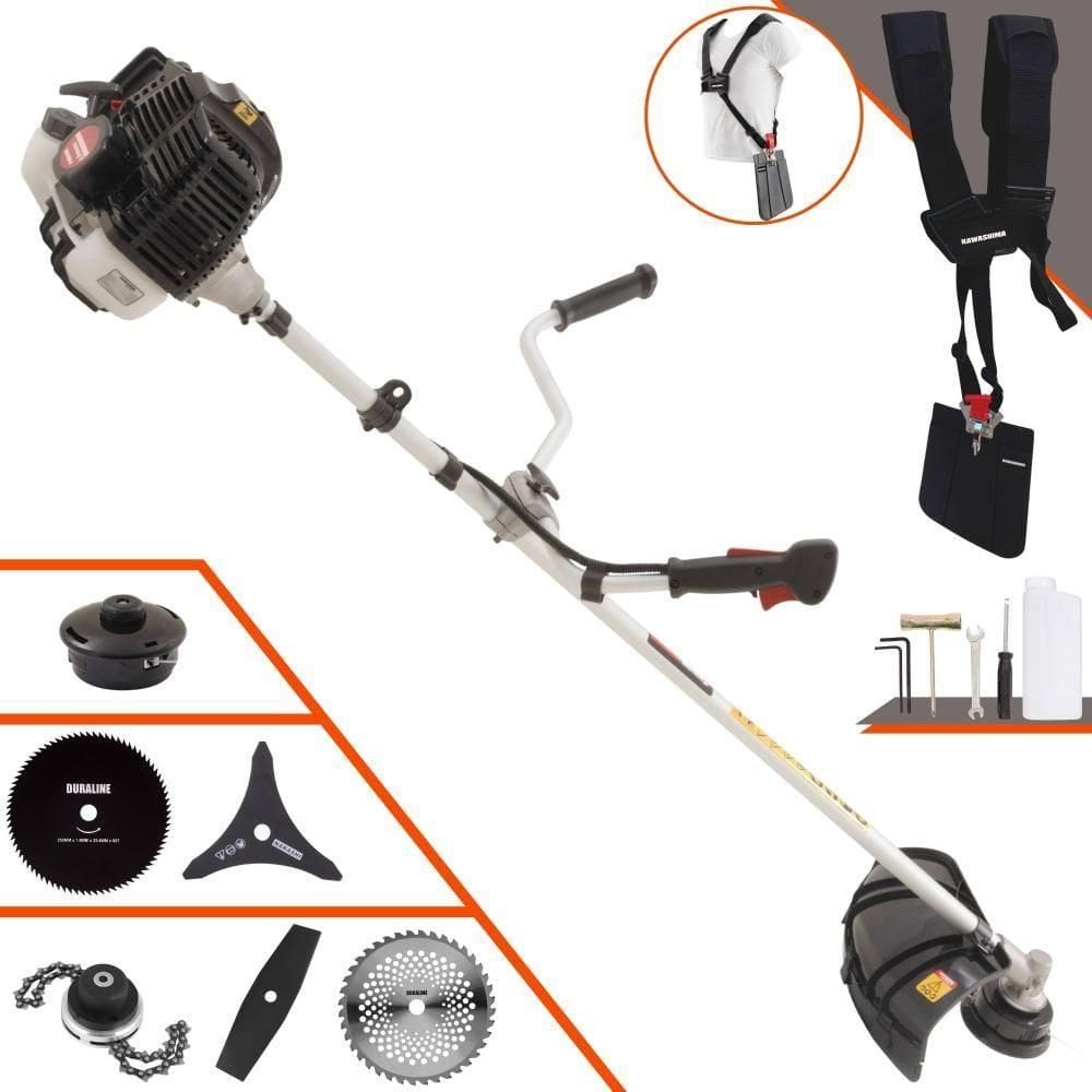 Roçadeira Profissional Lateral Kawashima Kw52le À Gasolina 52c 2,5hp 2t + Faca 2 Pontas 330mm + Faca 40 Dentes 255mm +