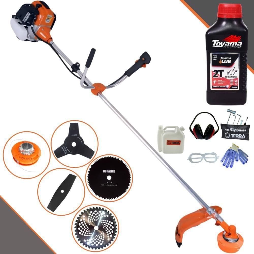 Roçadeira Profissional Terra Gr520xp À Gasolina 52cc 2t 2,5hp + Faca 2 Pontas 330mm + Faca 3 Pontas 255mm + Faca 80 Den