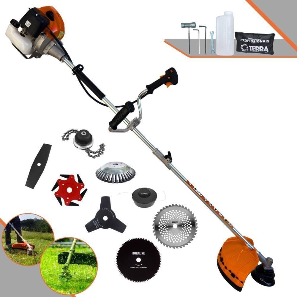 Roçadeira Profissional Terra Grhb430 À Gasolina 43cc 2t 1,7hp + Faca 3 Pontas + Faca 40 Dentes + Faca 80 Dentes+ Faca 6
