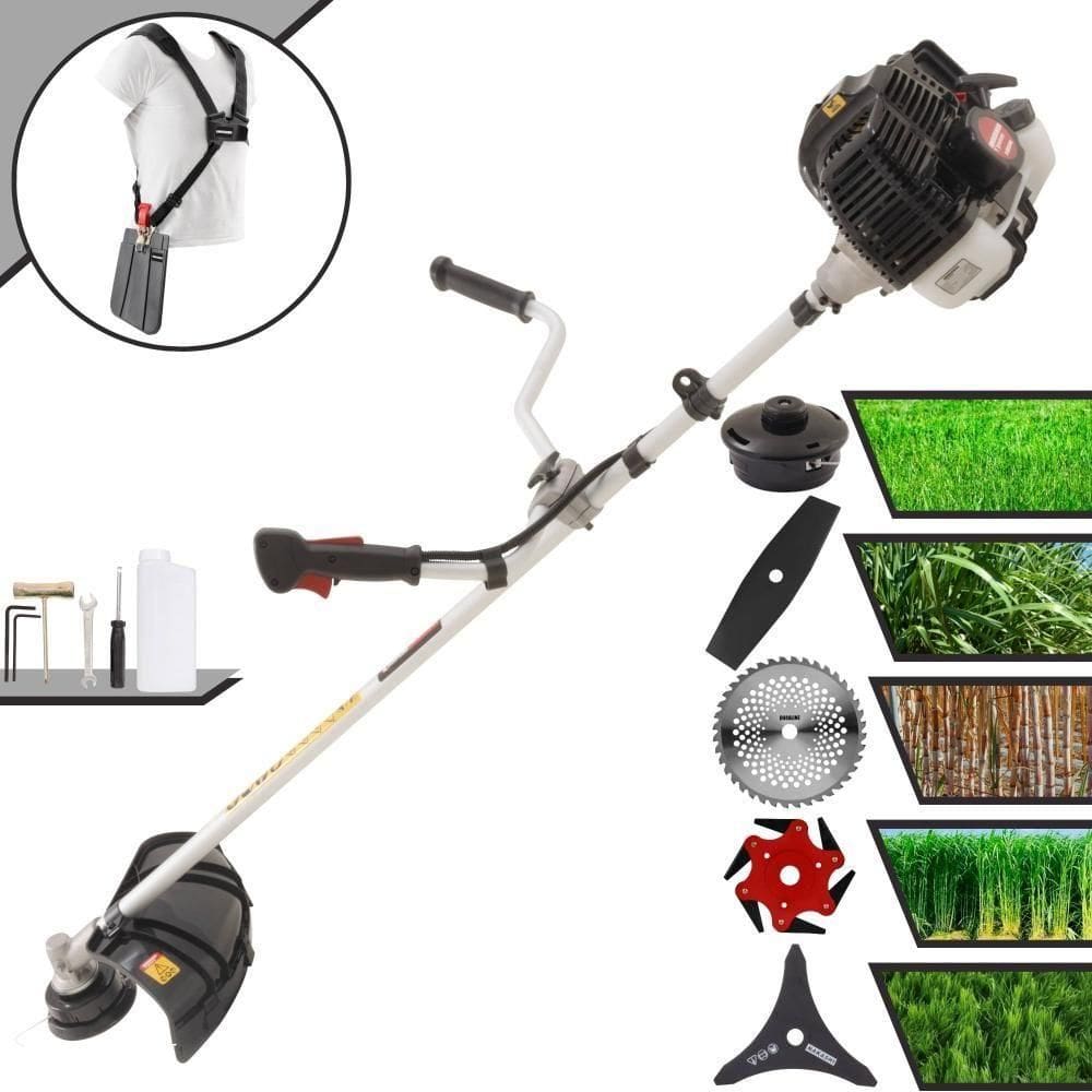 Roçadeira Profissional Lateral Kawashima Kw52le À Gasolina 52c 2,5hp 2t + Faca 2 Pontas 330mm + Faca 40 Dentes 255mm +