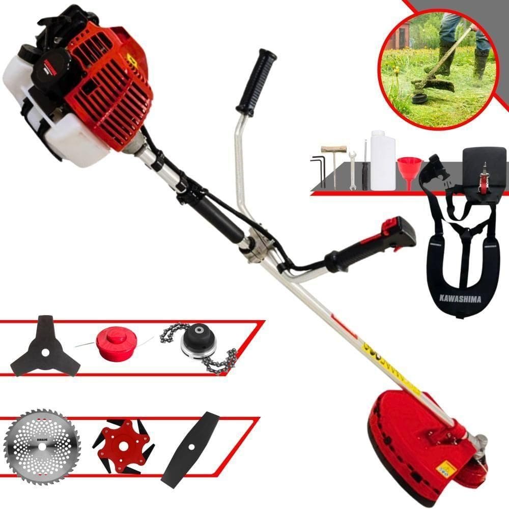 Roçadeira Profissional Kawashima Kw43l À Gasolina 43c 1,7hp + Faca 2 Pontas Duraline + Faca 40 Dentes Duraline + Trimme