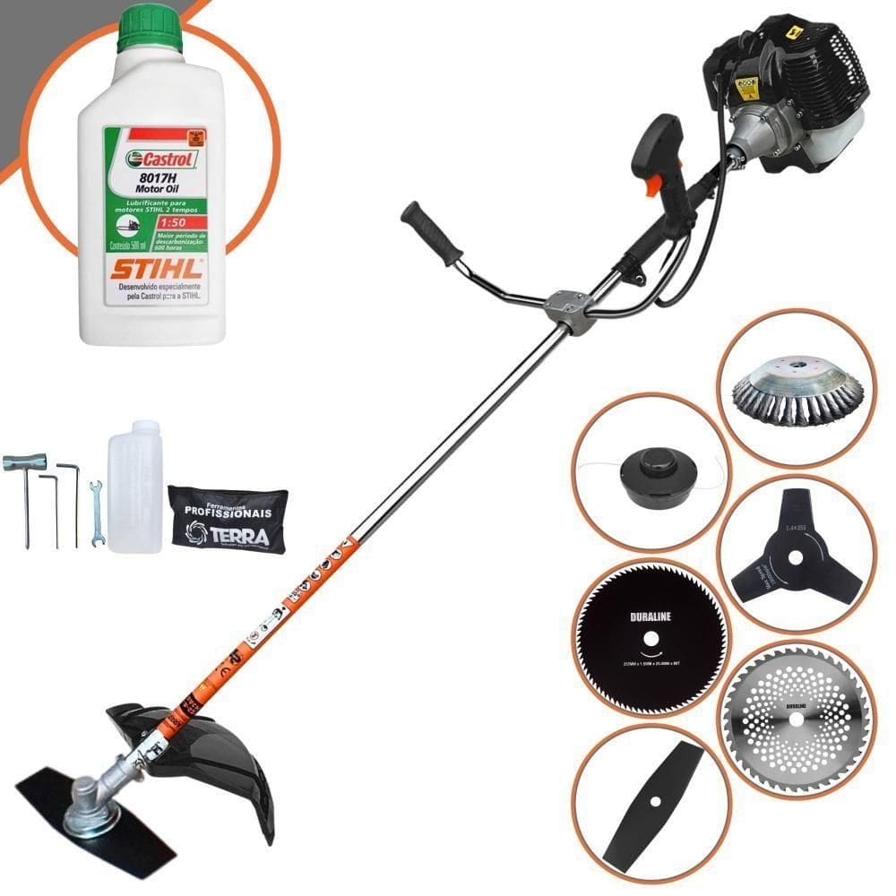 Roçadeira Profissional Terra Grh520 À Gasolina 52cc 2,5hp + Faca 3p Duraline + Faca 40d Duraline + Faca 80d Duraline +