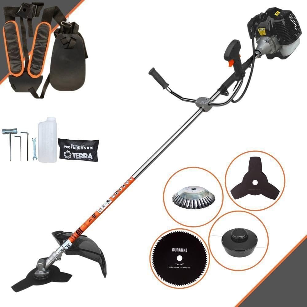 Roçadeira Profissional Lateral Terra Grh430 À Gasolina 43cc 1,7hp + Faca 80 Dentes Duraline 255mm 1,5mm + Escova Rotati