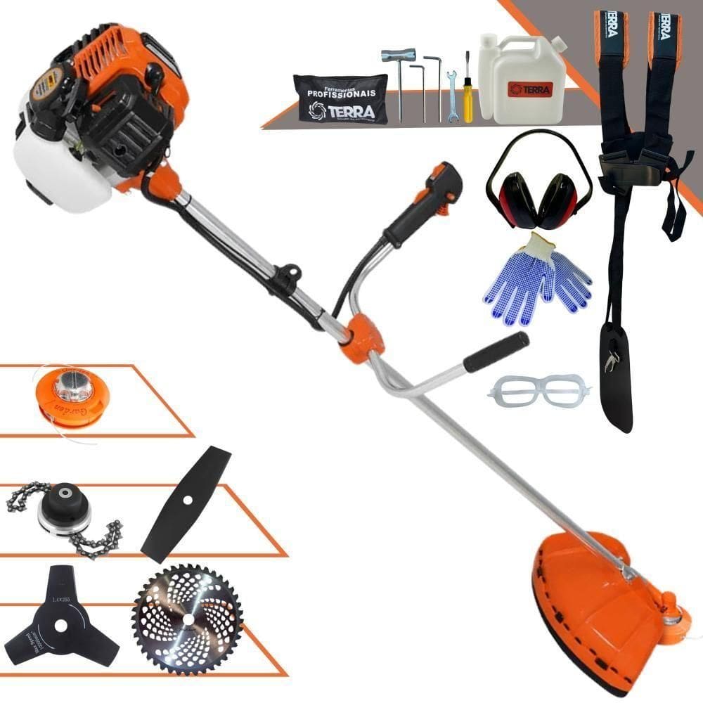 Roçadeira Profissional Lateral Terra Gr520xp À Gasolina 52cc 2t 2,5hp + Faca 2 Pontas Duraline 330mm + Faca 3 Pontas Du