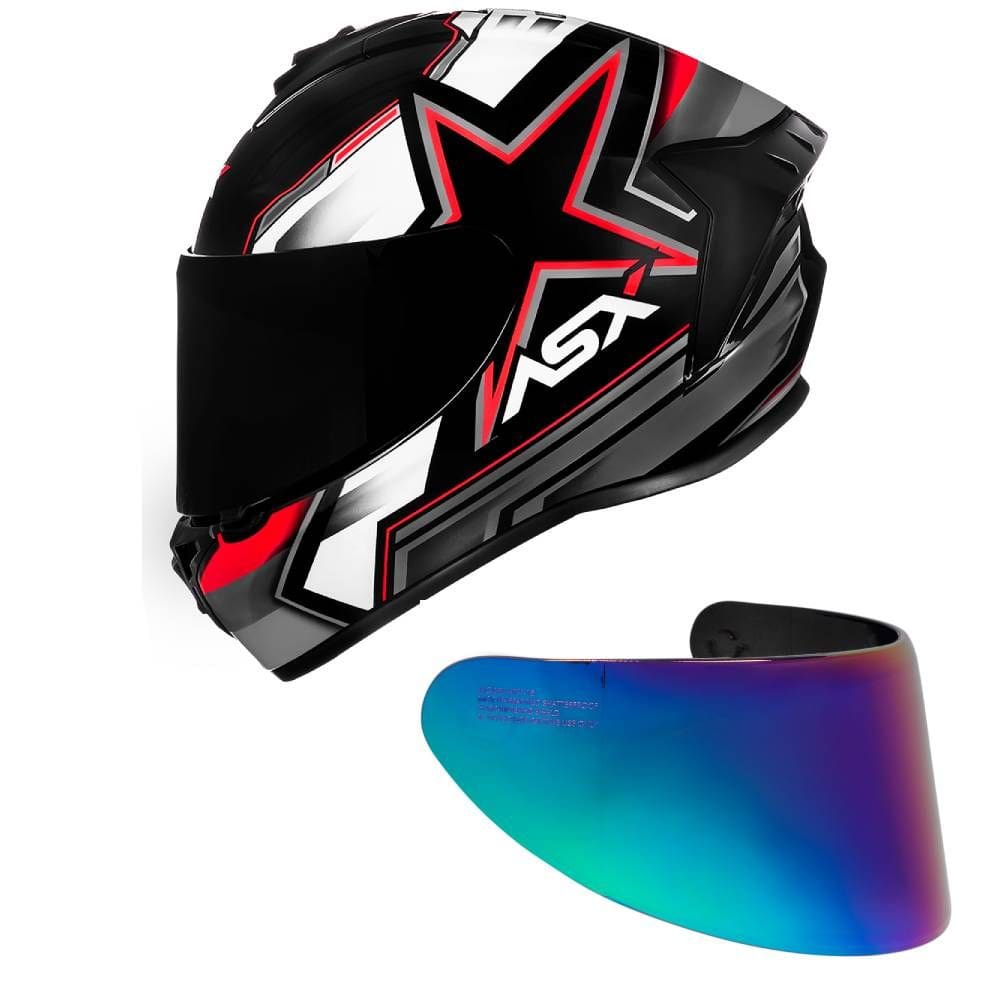Capacete ASX Draken Pilot Preto Cinza e Vermelho Fosco Mais Viseira Camaleão
