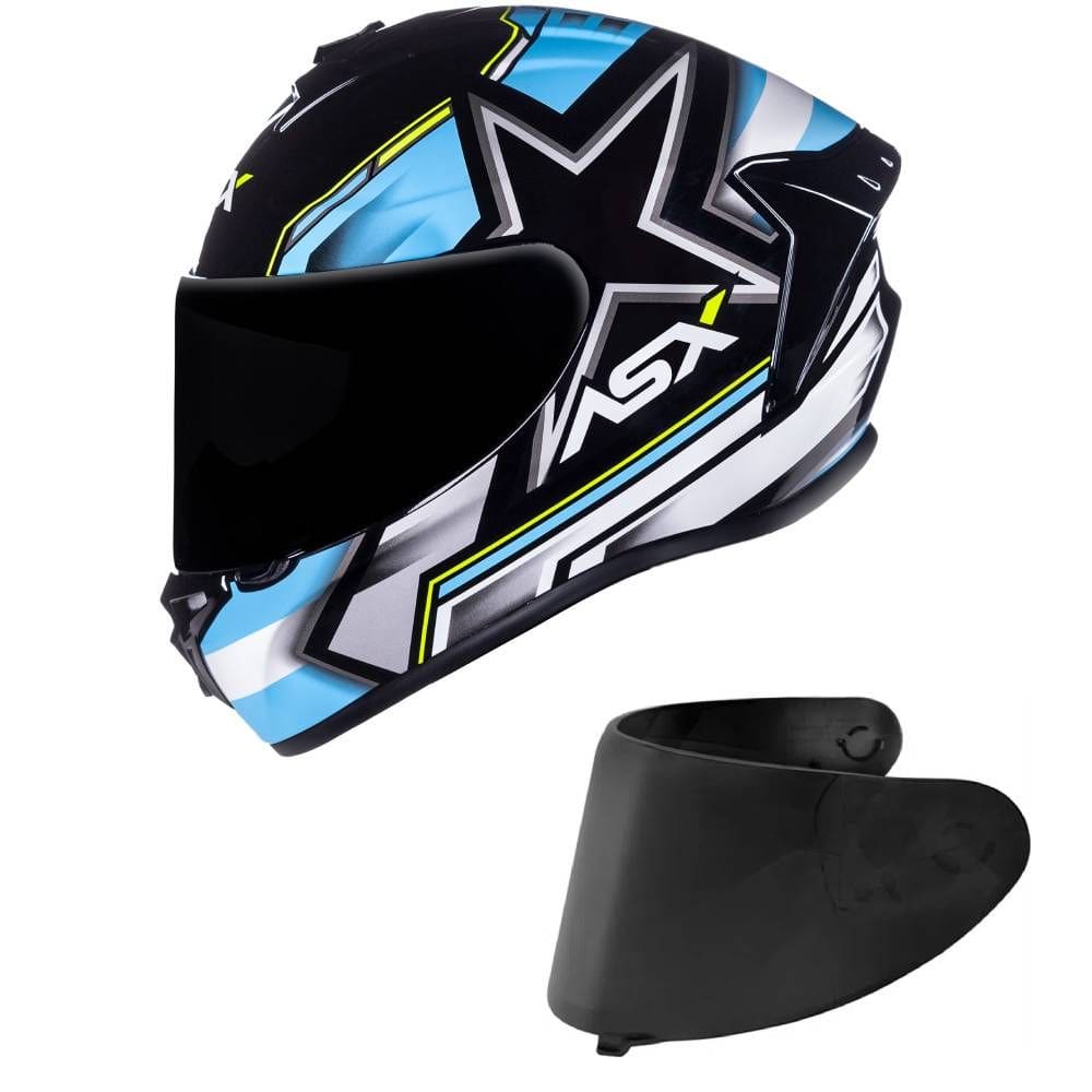 Capacete ASX Draken Pilot Preto Azul e Amarelo Mais Viseira Fumê