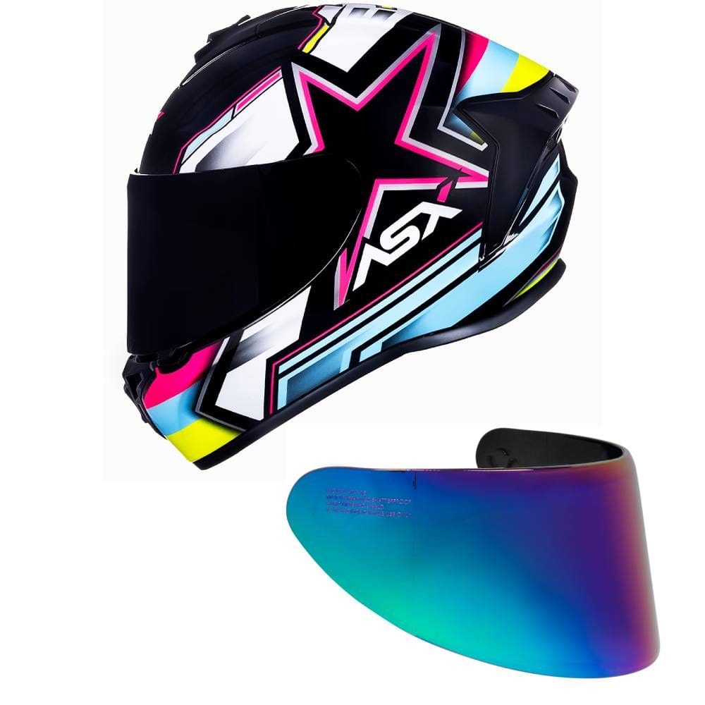 Capacete ASX Draken Pilot Preto Colors Mais Viseira Camaleão