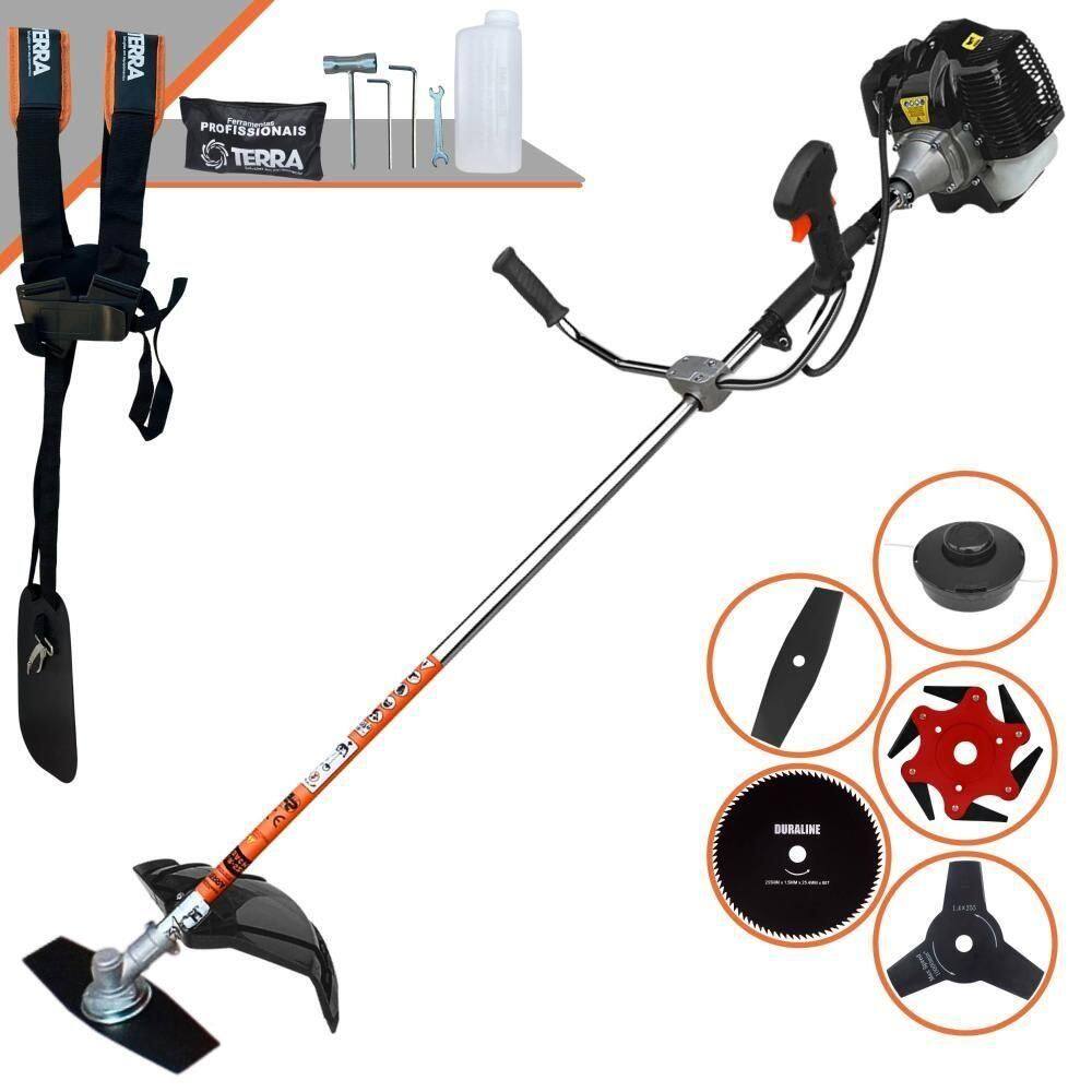 Roçadeira Profissional Lateral Terra Grh520 À Gasolina 52cc 2t 2,5hp + Faca 3 Pontas 255mm 2,9mm + Faca 80 Dentes 255mm