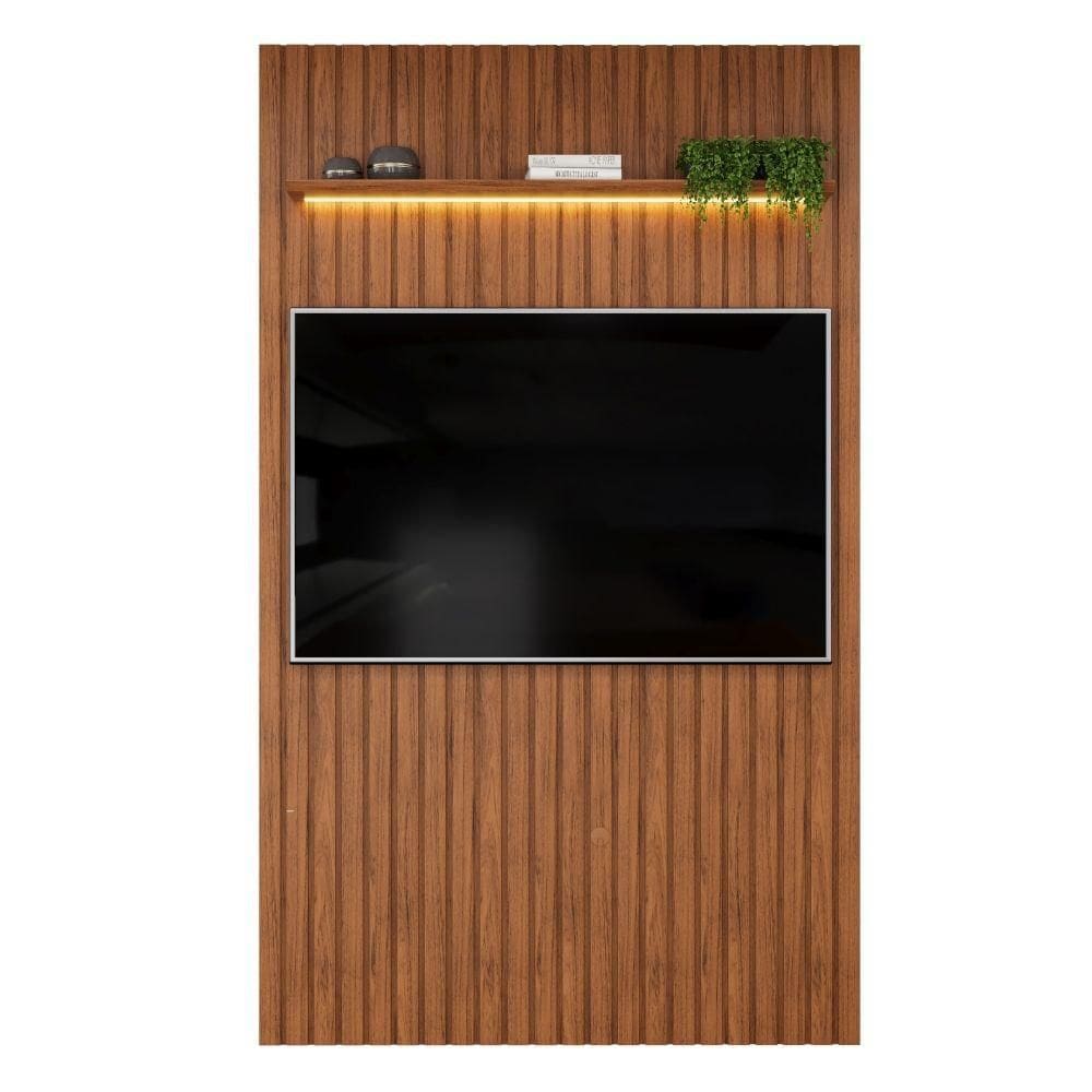 Painel Para Até 55 Polegadas 1,43m Ripado Autêntico Com Led E Prateleira Montreal Madeirado Madeirado