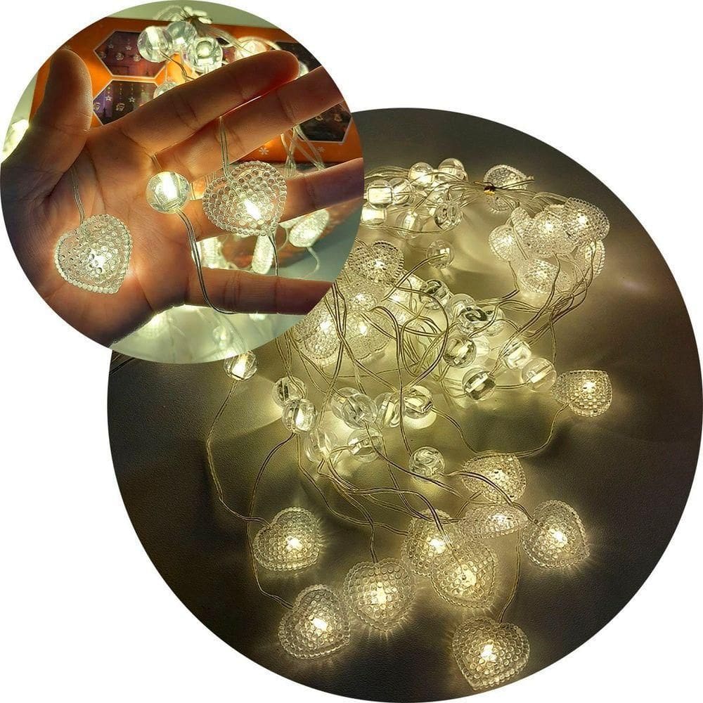Pisca Cortina Corações Natal 80 Lâmpadas Led 3x1m 110-220v Amarelo