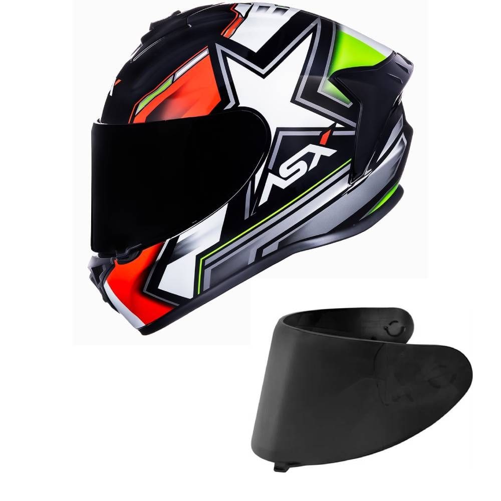 Capacete ASX Draken Pilot Preto Vermelho e Verde Mais Viseira Fumê