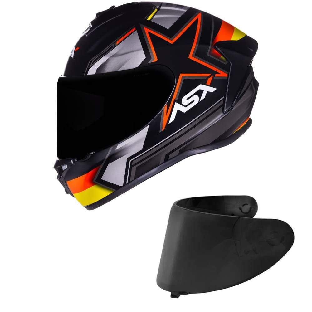 Capacete ASX Draken Pilot Preto Vermelho e Amarelo Fosco Mais Viseira Fumê