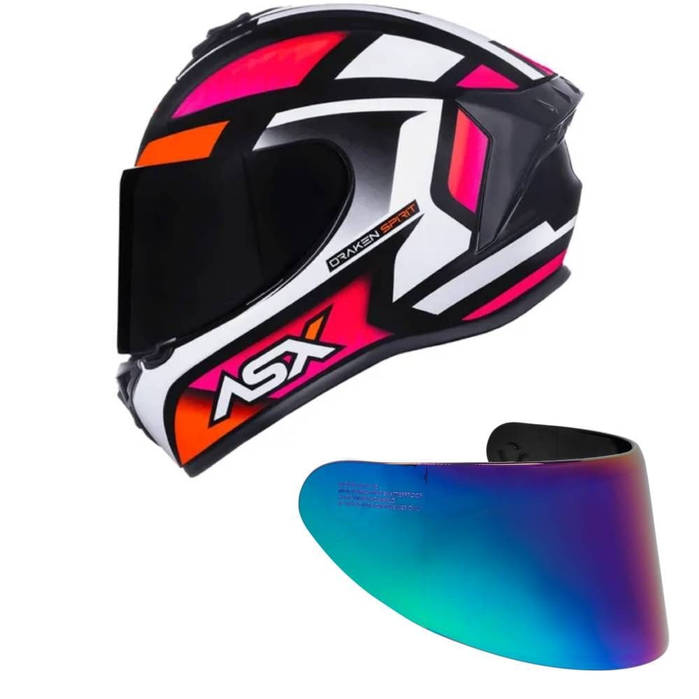 Capacete ASX Draken Spirit Preto Rosa e Branco Mais Viseira Camaleão