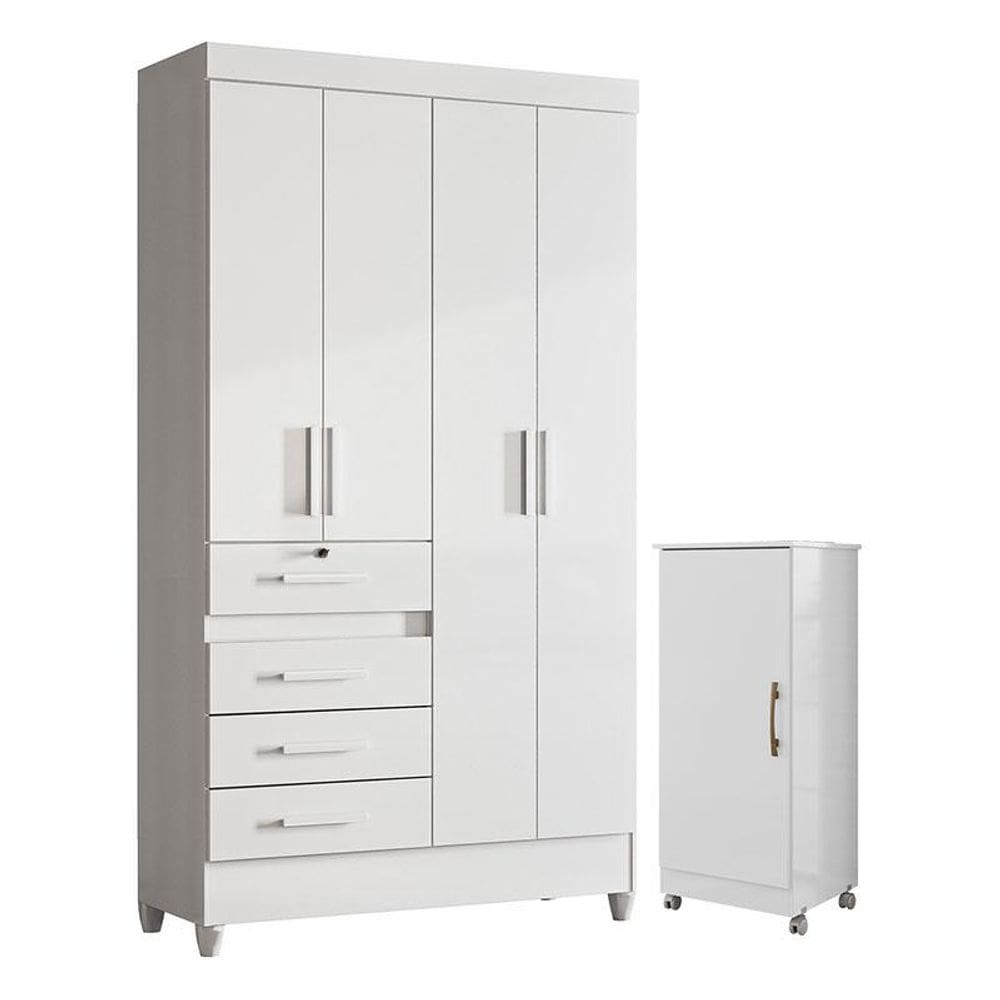 Guarda Roupa Infantil Sobral e Armário Multiuso Lírio Branco Brilho - Moval