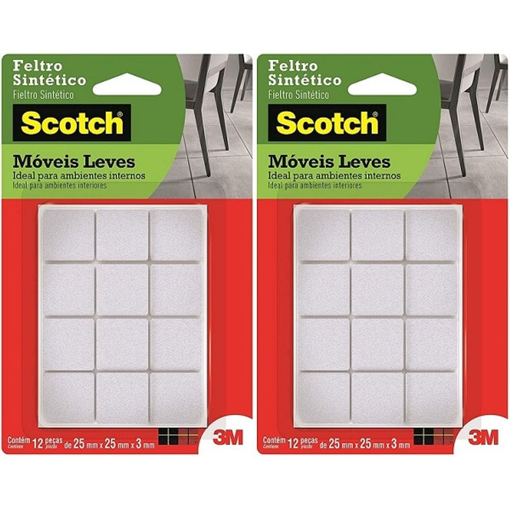 Kit com 24 Feltro Adesivo Cadeira Sofa Quadrado M 25MM SCOTCH 3M