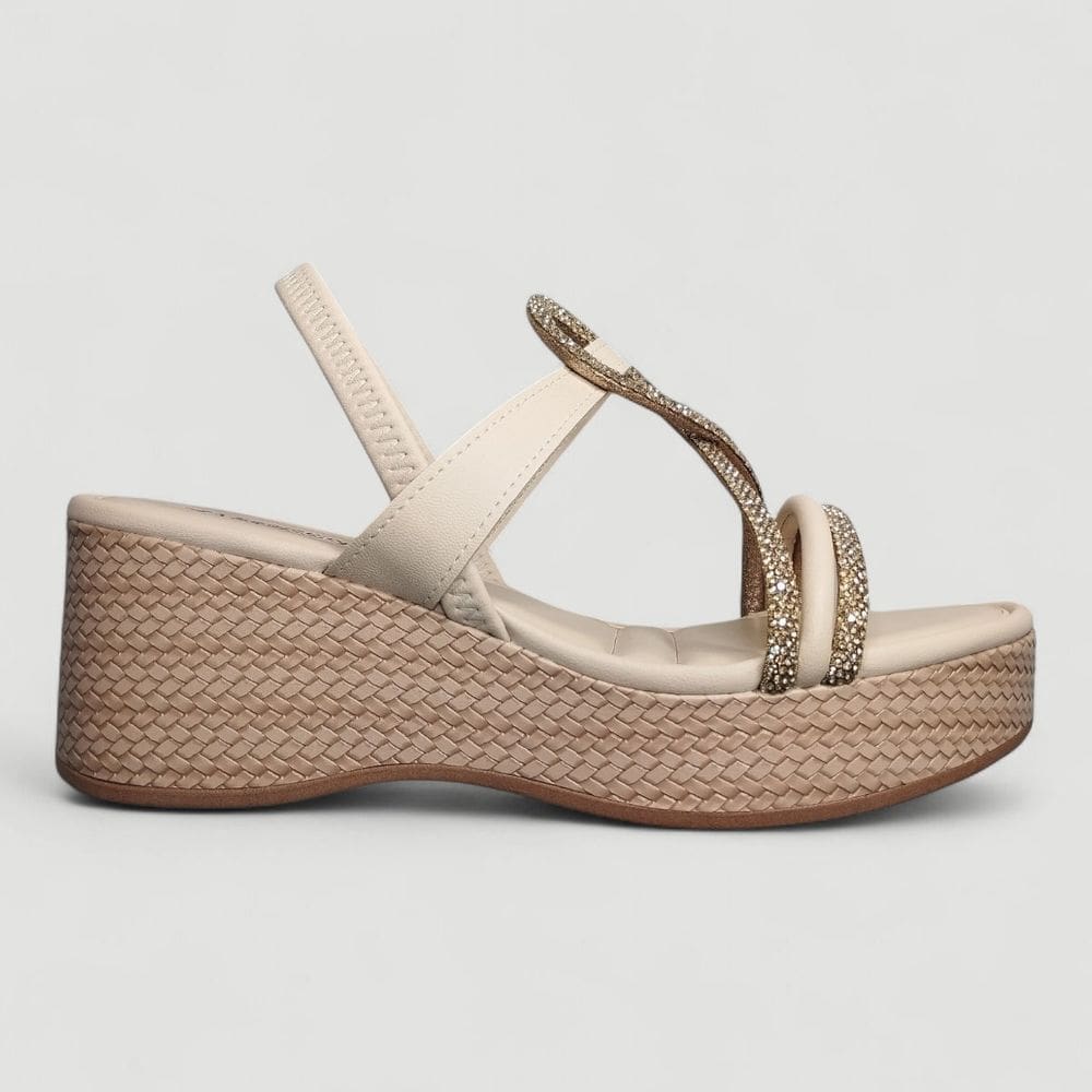 Sandália Salto Anabela Mississipi Brilho Calce Facil MF501