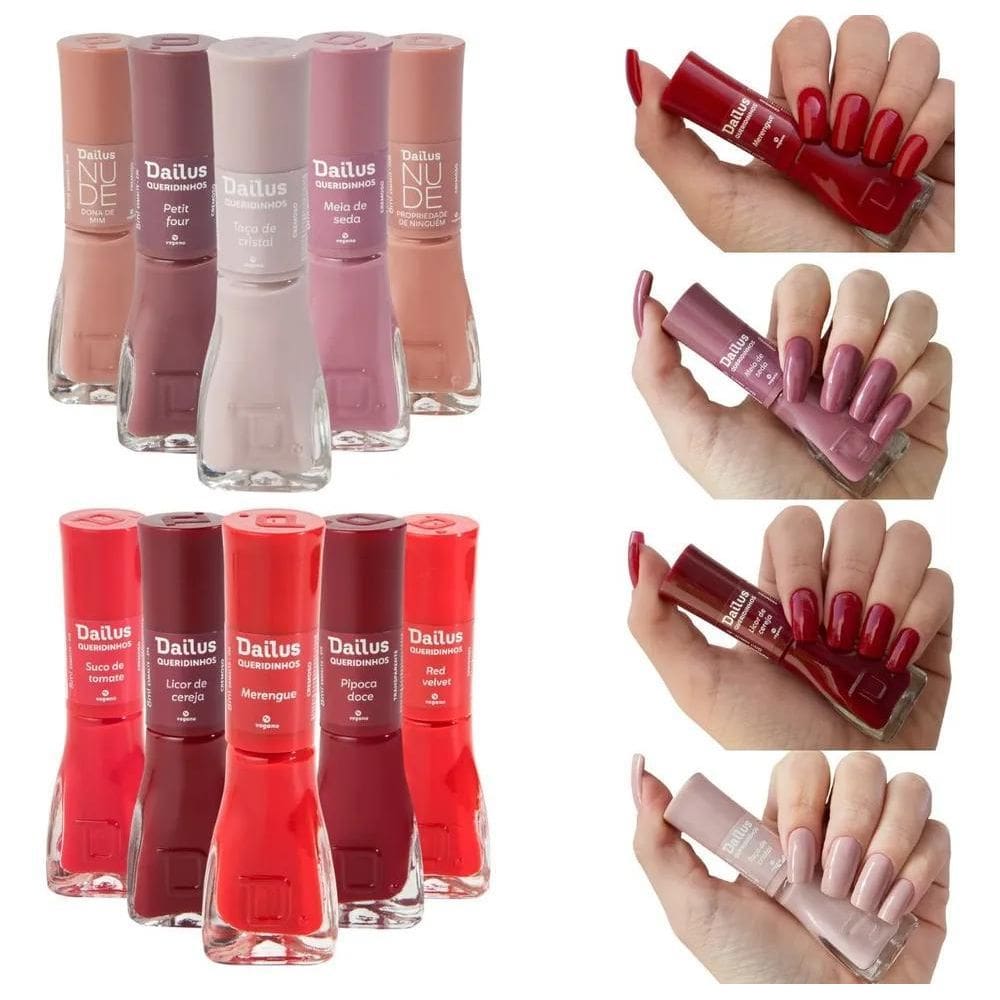 2X Kit Com 10 Esmaltes Dailus Vermelho E Nude
