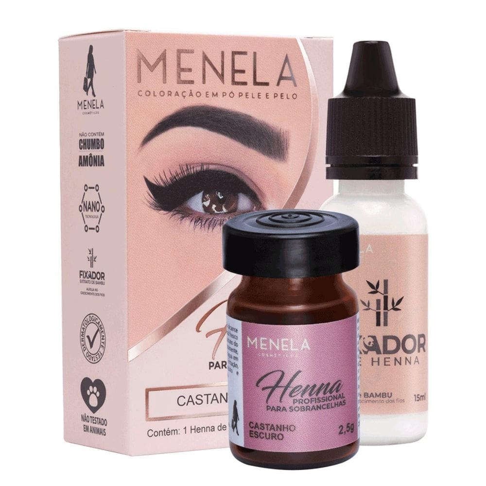 Kit Henna Para Sobrancelhas Menela Castanho Escuro