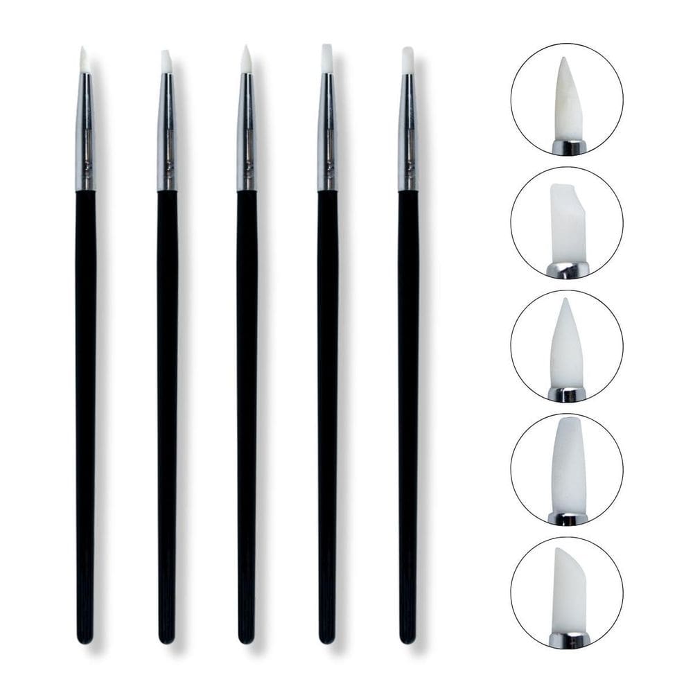 Kit 5 Pincéis Silicone Manicure Decoração Removedor Unhas