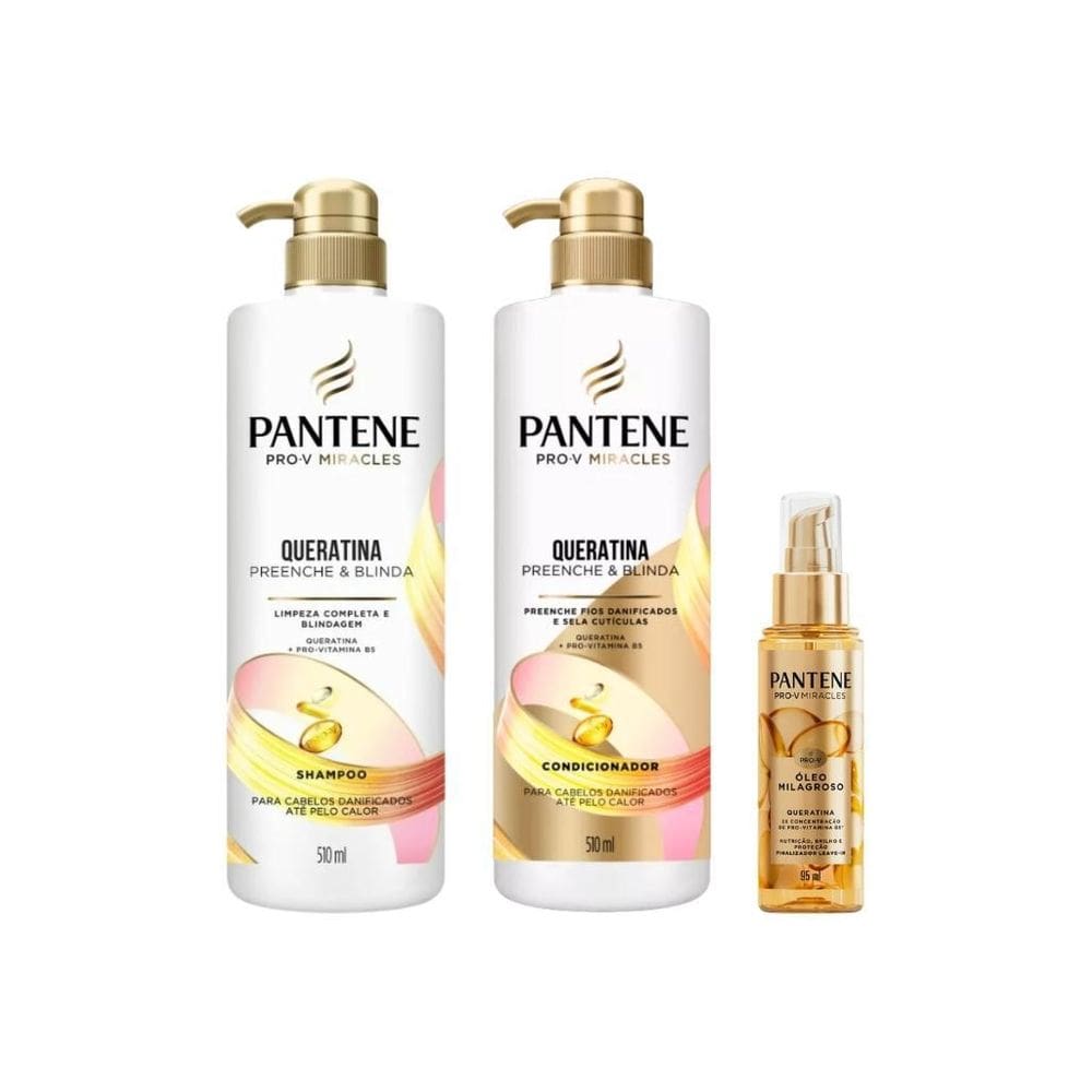 Kit Pantene Queratina 1 Sh 510Ml+1 Cond 510Ml+1 Oleo 95Ml