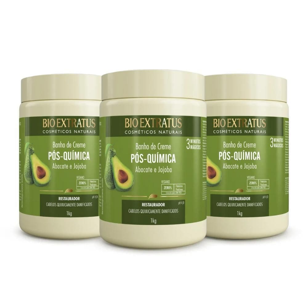 Kit Bio Extratus Banho De Creme Pós-Química 1Kg 3 Itens