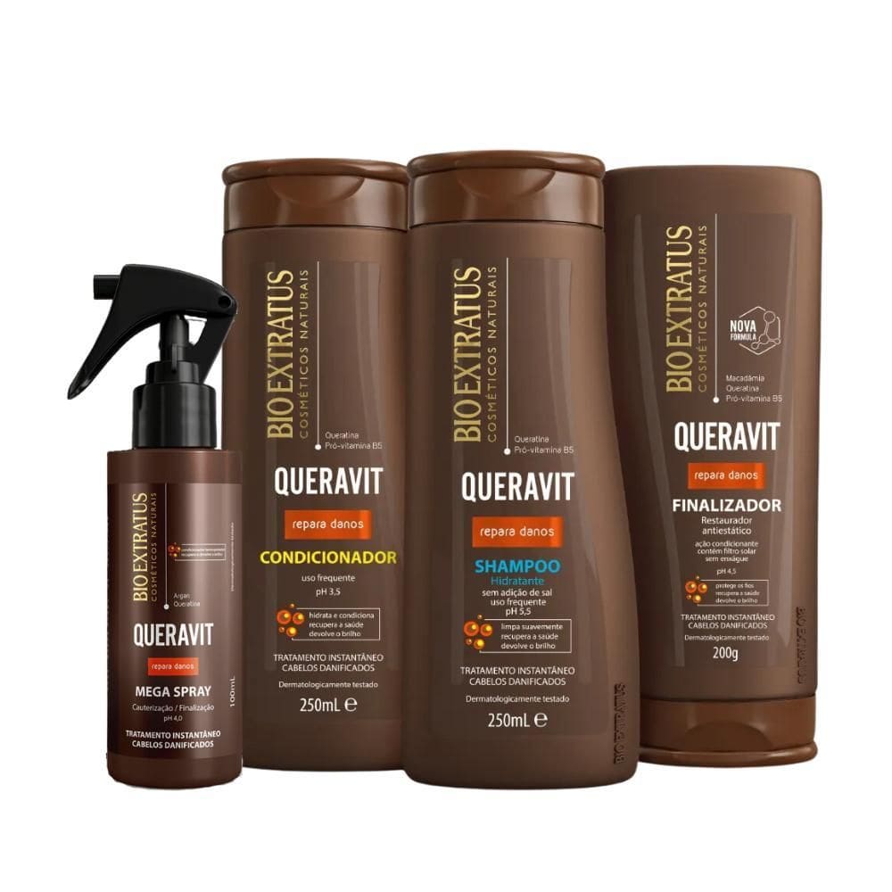 Kit Queravit Cabelos Danificados 4 Produtos Bio Extratus