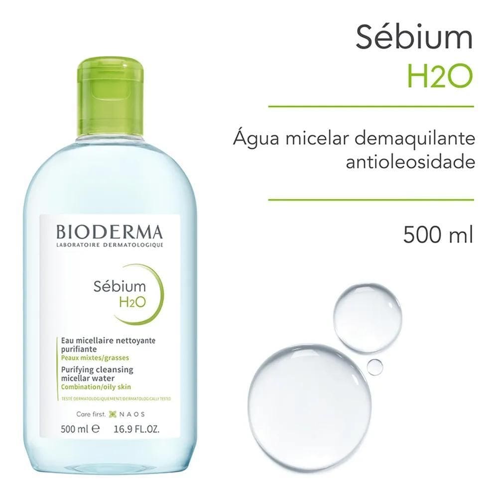 2X Bioderma Sébium H2O Água Micelar Para Pele Oleosa 500Ml