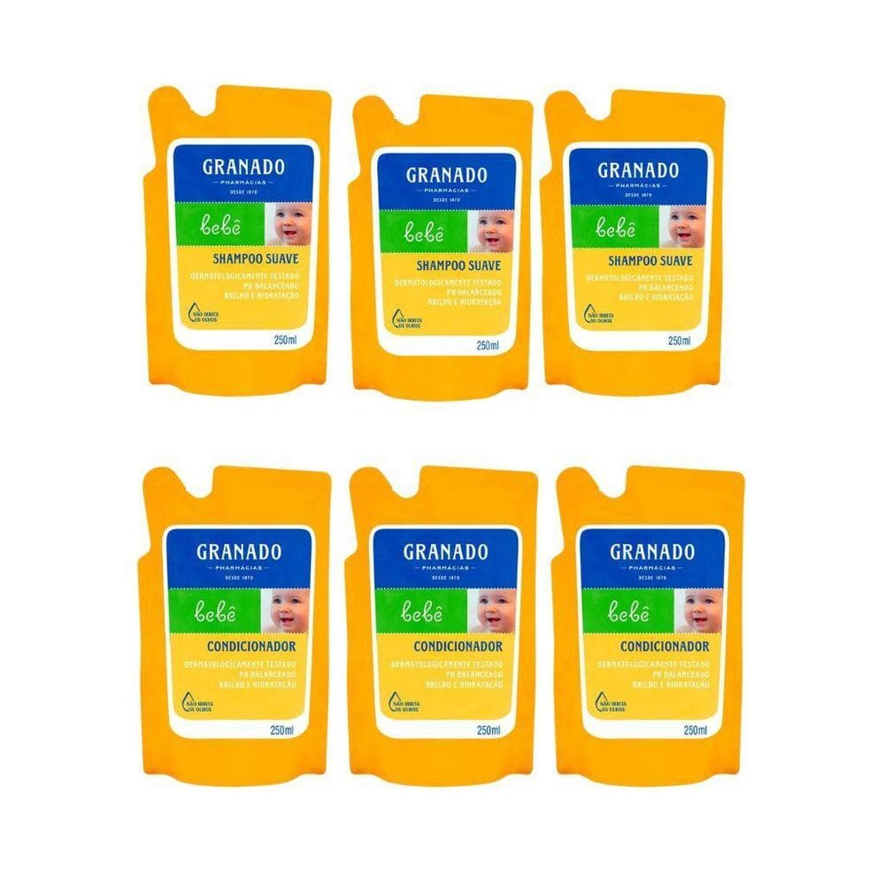 Kit Granado Bebe Refil Tradicional 3 Shampoo + 3 Cond 250Ml