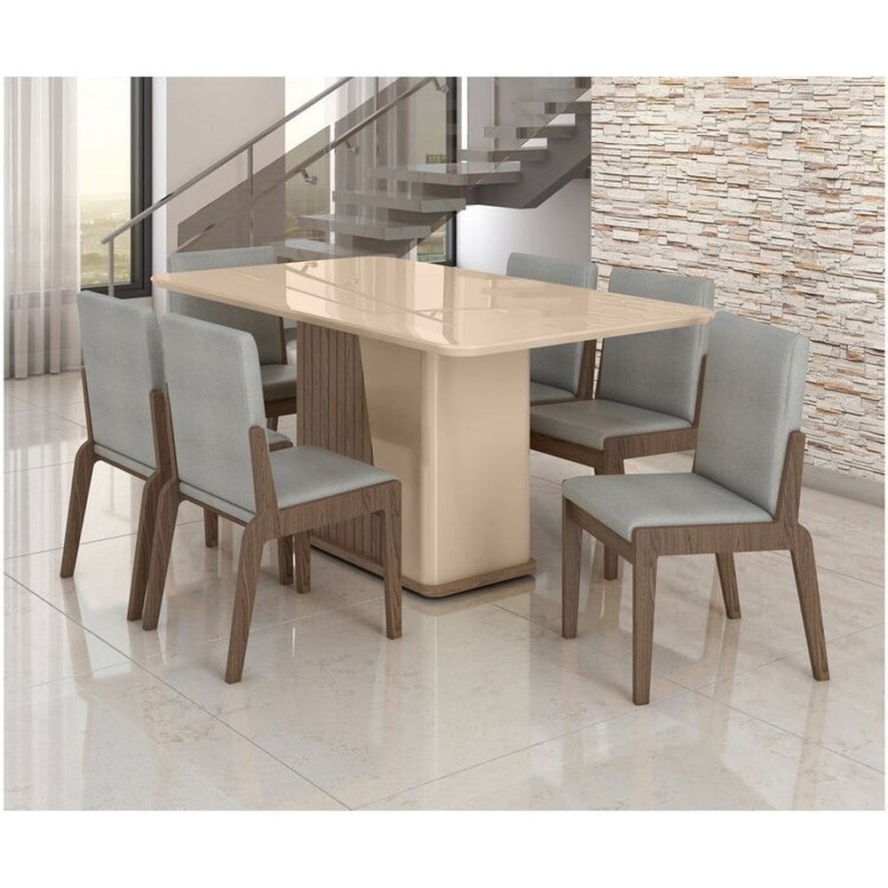 Conjunto Mesa com 6 Cadeiras Harmonia Carvalho/Cinza