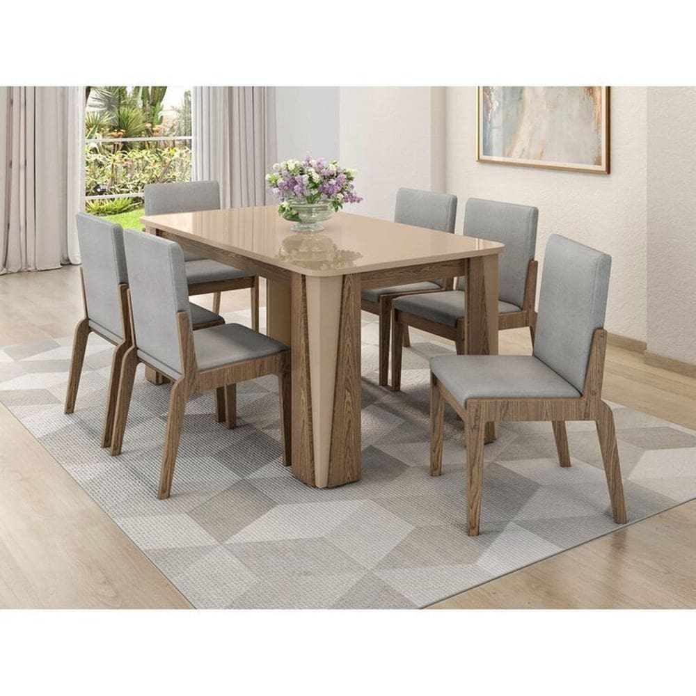Conjunto de Mesa com 6 Cadeiras Opera Carvalho/Cinza