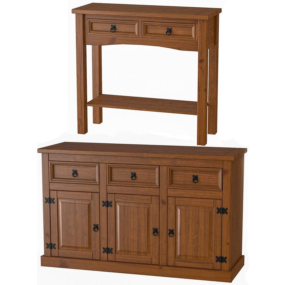 Kit Balcão Buffet 3 Portas e Aparador 100% Madeira Rústica Prince