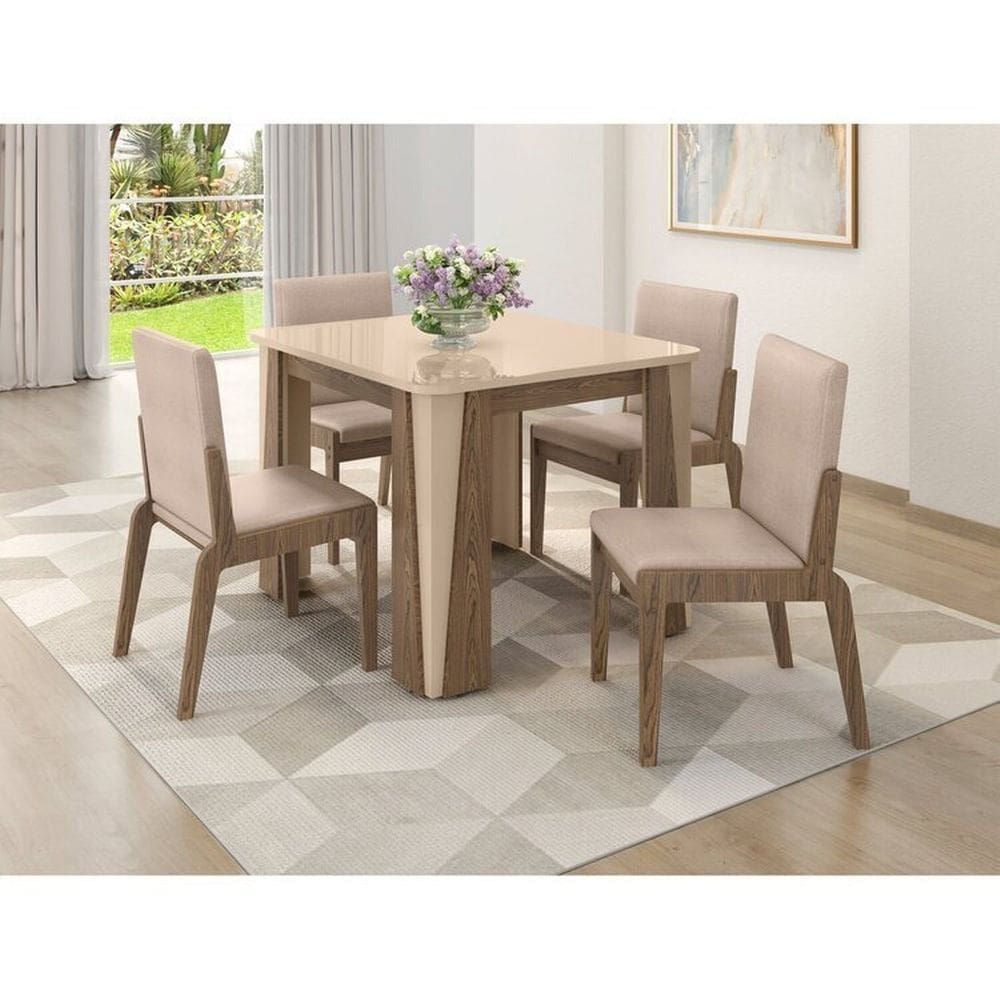 Conjunto de Mesa com 4 Cadeiras Opera Carvalho/Cinza