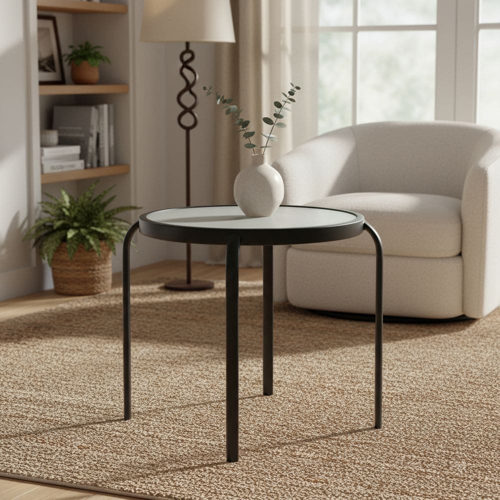 Mesa De Apoio Em Metal E Vidro 45cm Cinza Grafite