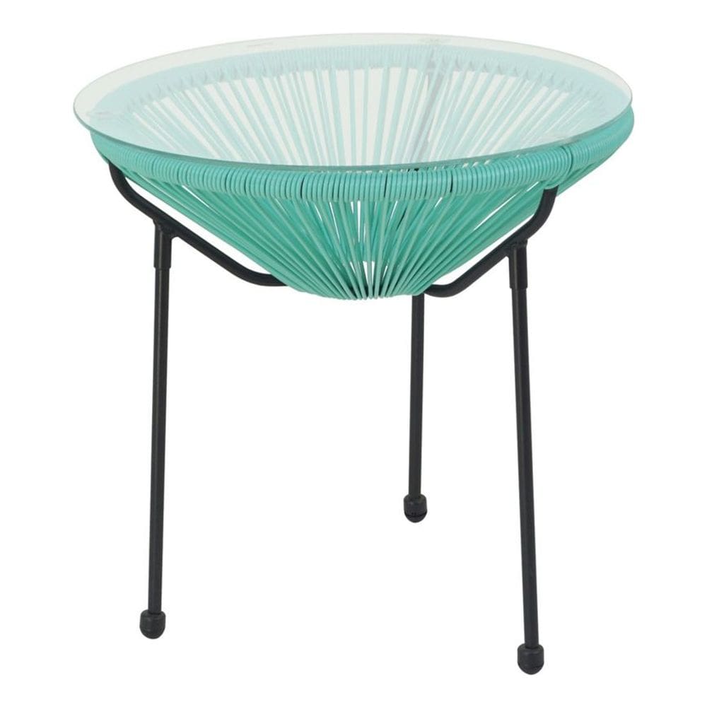 Mesa De Apoio Com Rattan Azul Tiffany 50x50 Cm