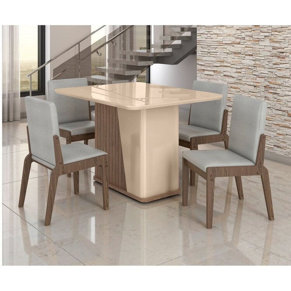 Conjunto Mesa com 4 Cadeiras Harmonia Carvalho/Cinza
