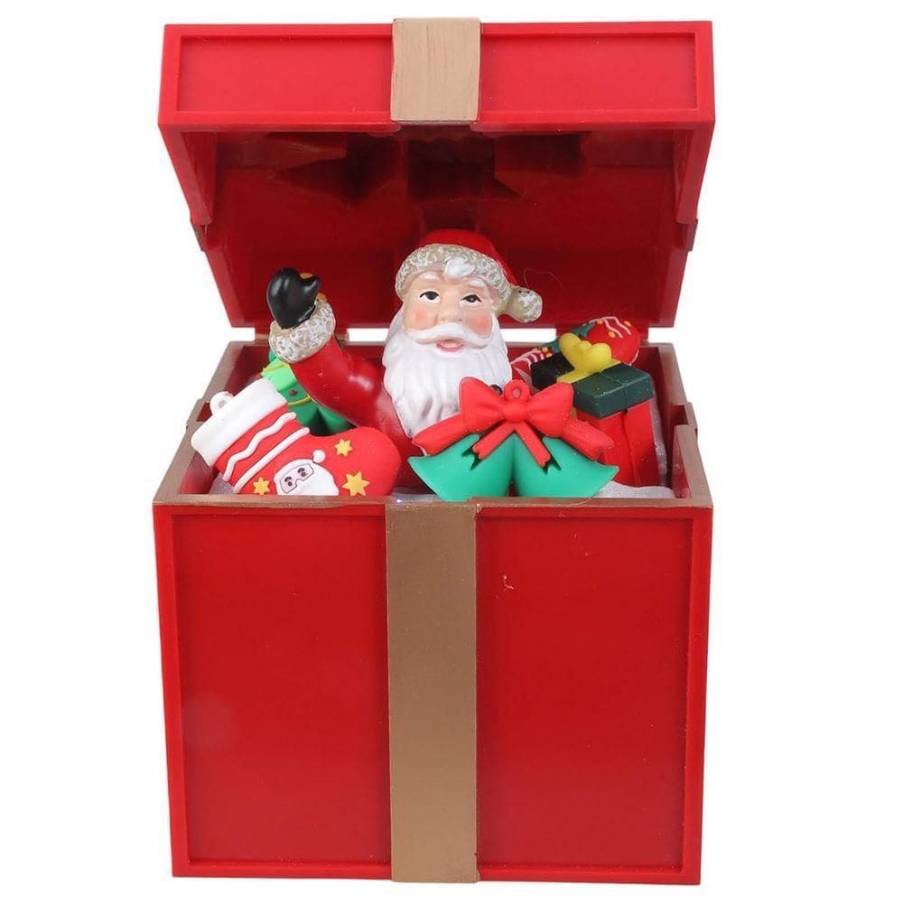 Caixa De Presente Natal Natalino Papai Noel Abre Fecha Led Som Musica Surpresa Decoraçao Festa Fim De Ano Comemoraçao