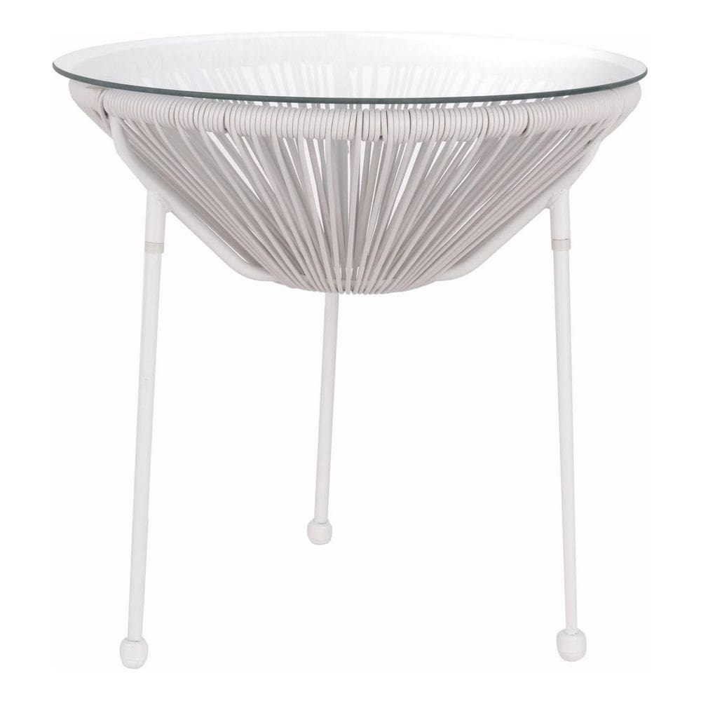 Mesa De Apoio Com Rattan Branco 50x50 Cm