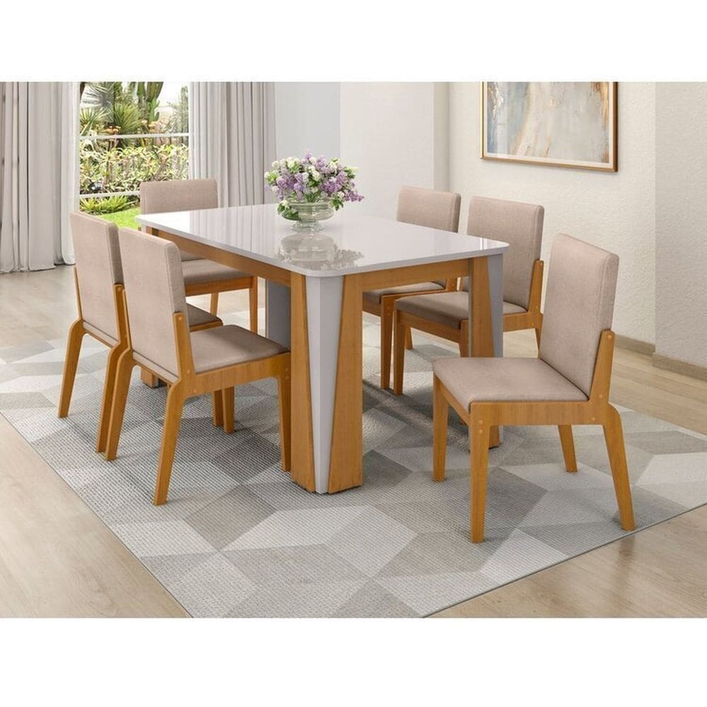 Conjunto de Mesa com 6 Cadeiras Opera Naturalle/Off White