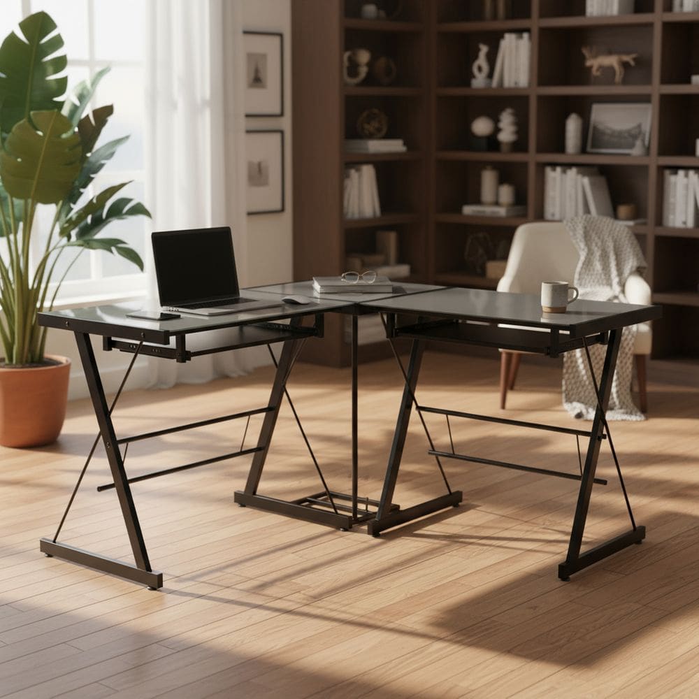 Mesa Lateral Tripla Em L Preta 120x50x73 Cm