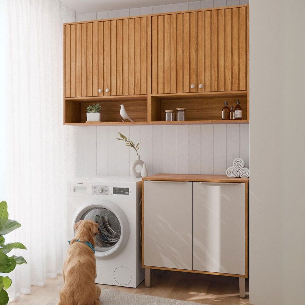 Lavanderia Completa Helena 6 Portas Ripado Cinamomo/Off White - Pnr Móveis