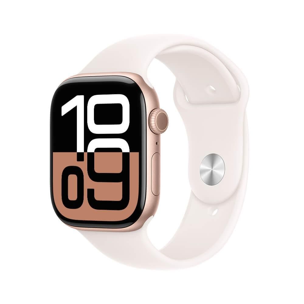 Apple Watch Series 10 GPS • Caixa cor de ouro rosa de alumínio – 46 mm • Pulseira esportiva blush-clara – P/M