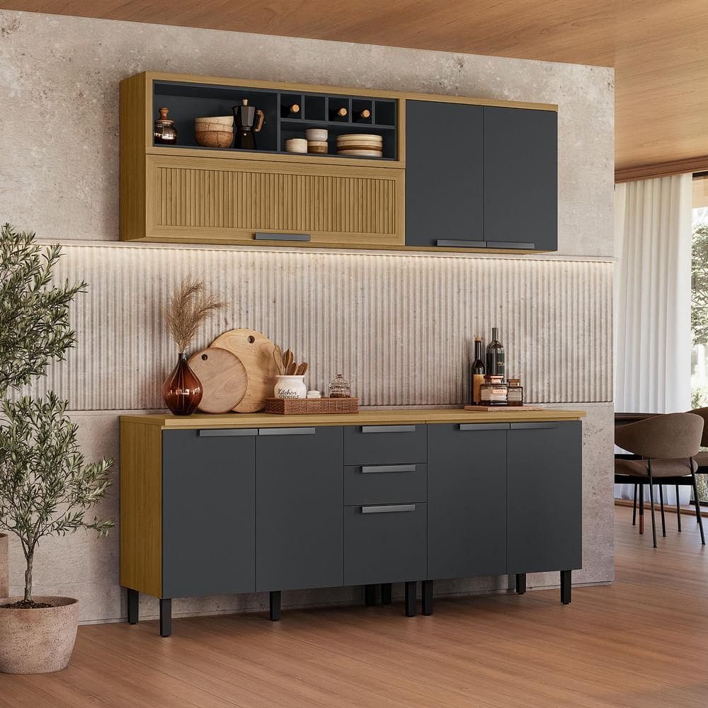 Cozinha Completa em MDF New Porto Grafite 200cm Itatiaia