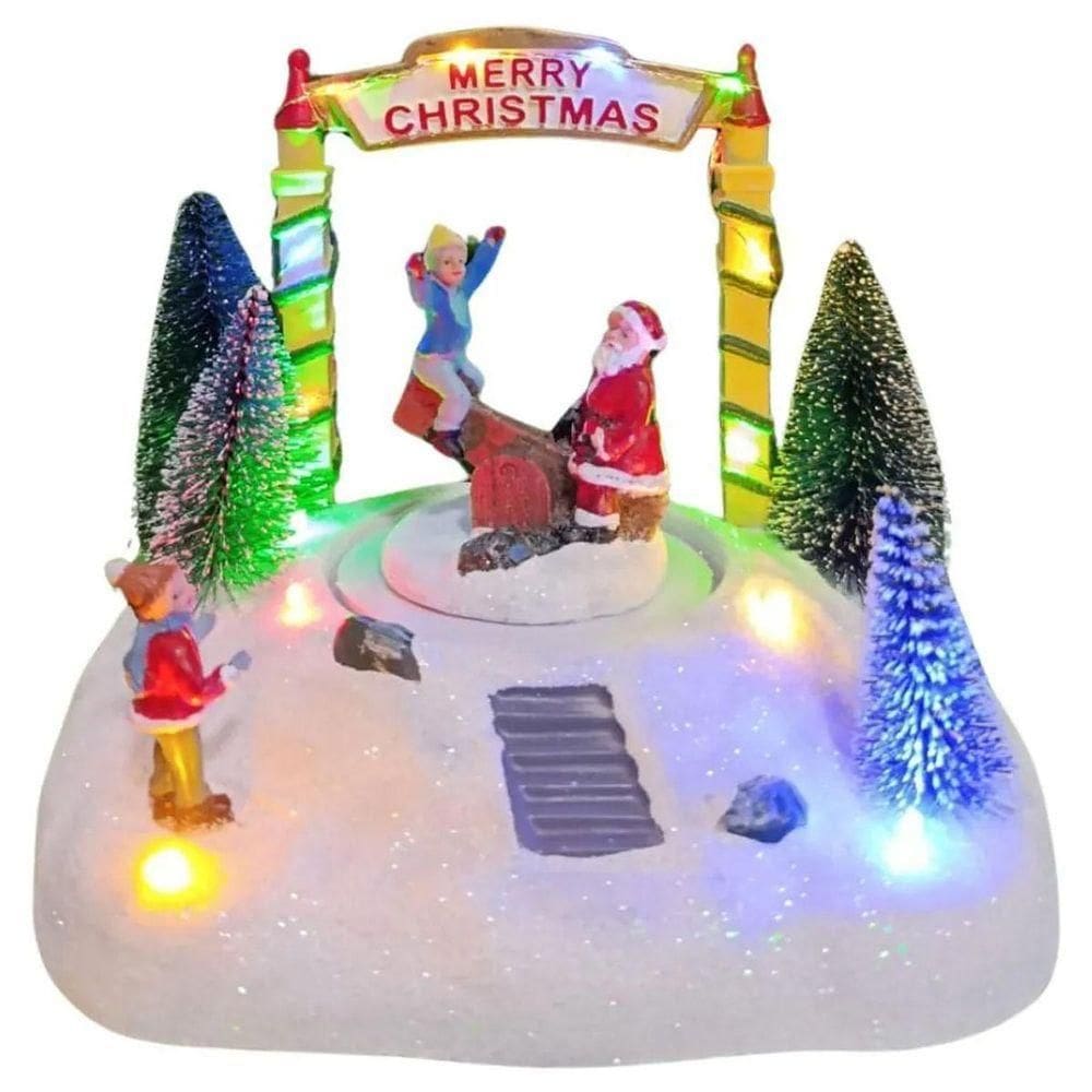 Enfeite Natal Natalino Papai Noel Movimento Gangorra Led Som Arvore Pinheiro Neve Parquinho Decoraçao Festa Fim De Ano